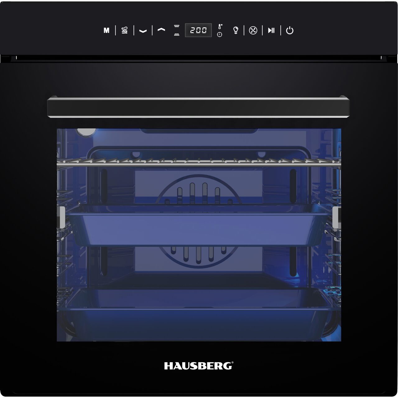 Cuptor electric incorporabil HAUSBERG HB-8046NG, 2550W, Capacitate 88L, 20 programe, Ventilator, Digital, Negru