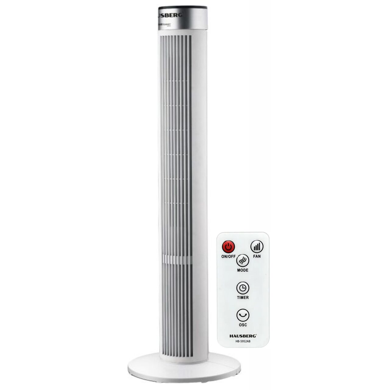 Ventilator turn Hausberg HB-5952AB, 55W, 38 inch, 3 viteze, temporizator 24h, LED, oscilatie, telecomanda, alb