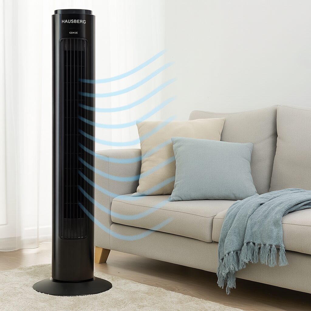 Ventilator Turn HAUSBERG HB-5950NG, 40-50W, 2 moduri de functionare, 3 viteze, baza rotativa, Negru
