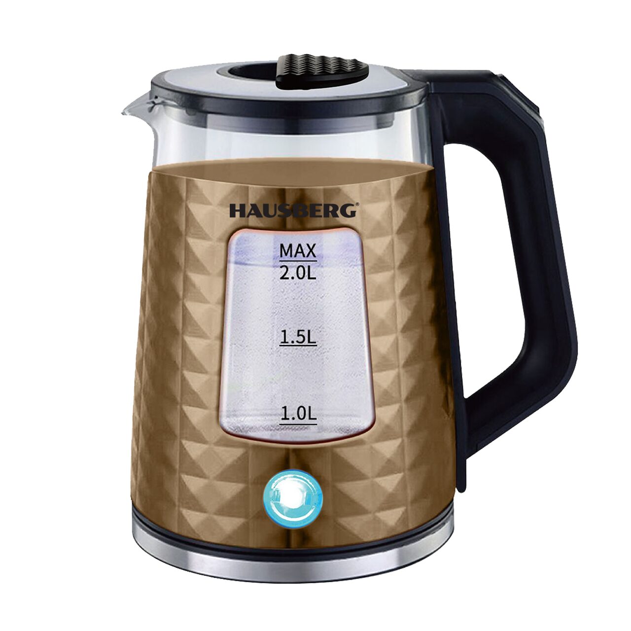 Cana fierbator Hausberg HB-3617AU, 1500 W, 2 L, Baza rotativa 360 grade, Indicator luminos, Oprire automata, Auriu