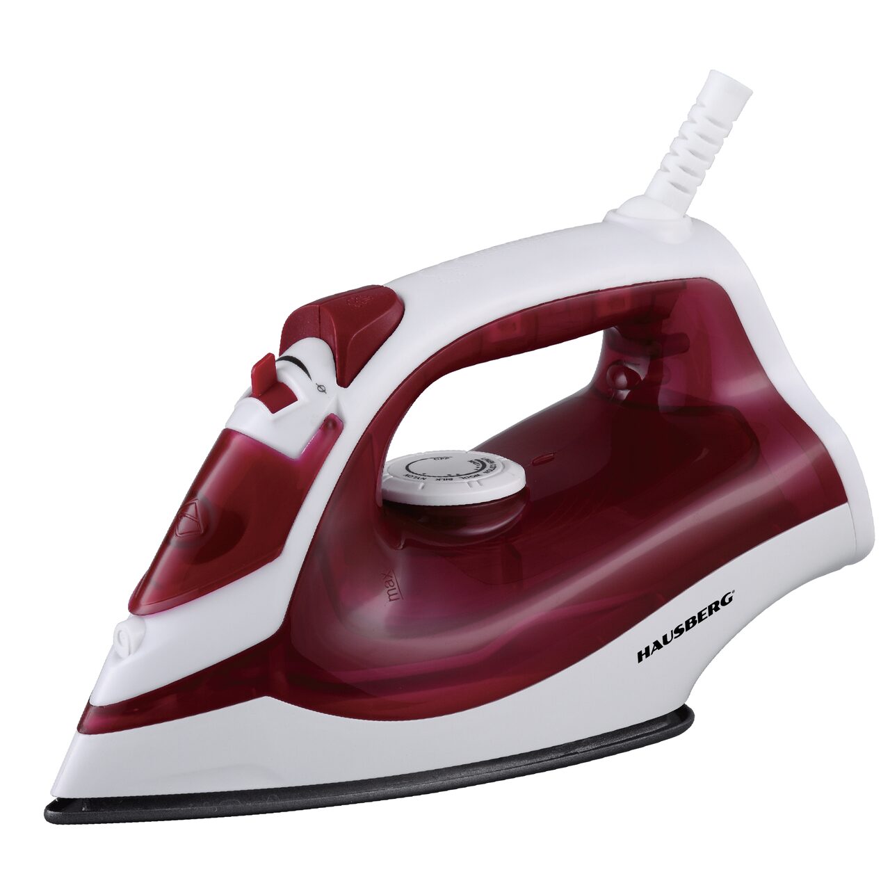 Fier de calcat Hausberg HB-7850RS, 1300W, talpa invelis ceramic, abur vertical, calcare uscata, autocuratare, pulverizare, rezervor 130ml, Rosu