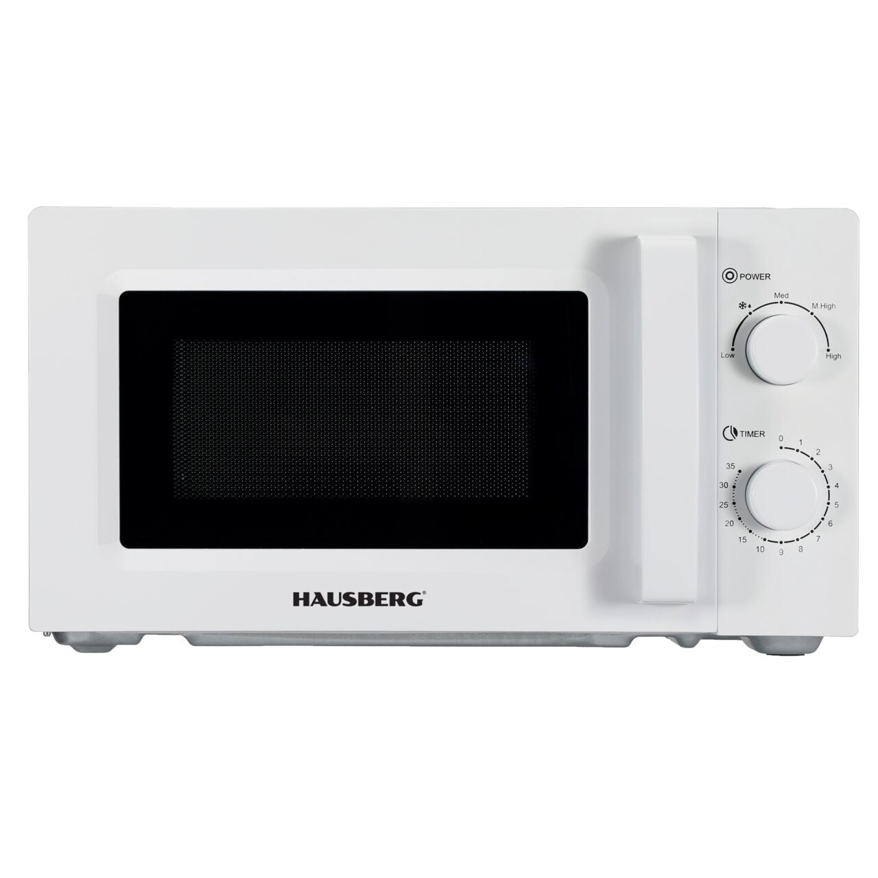 Cuptor cu microunde HAUSBERG HB-8008AB, 20 litri, intrare 1100 W, iesire 700 W, 5 nivele de putere, control mecanic, termostat, timer 35 minute, functie dezghetare, lumina interioara, semnal sonor de terminare a programului, Alb
