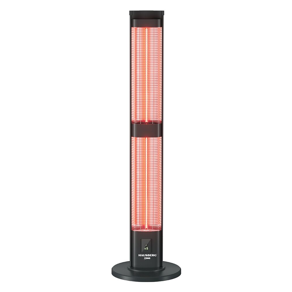 Radiator electric digital cu telecomanda Hausberg HB-8570NG, 3000W, 3 trepte incalzire, tub dublu din fibra de carbon, protectie IP45, termostat digital, Negru
