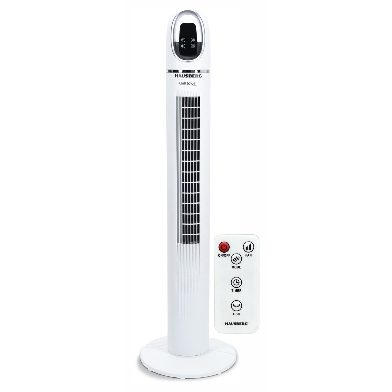 Ventilator turn digital Hausberg HB-5958AB, 55W, 45 inch, 3 viteze, temporizator 24h, LED, oscilatie, telecomanda, alb