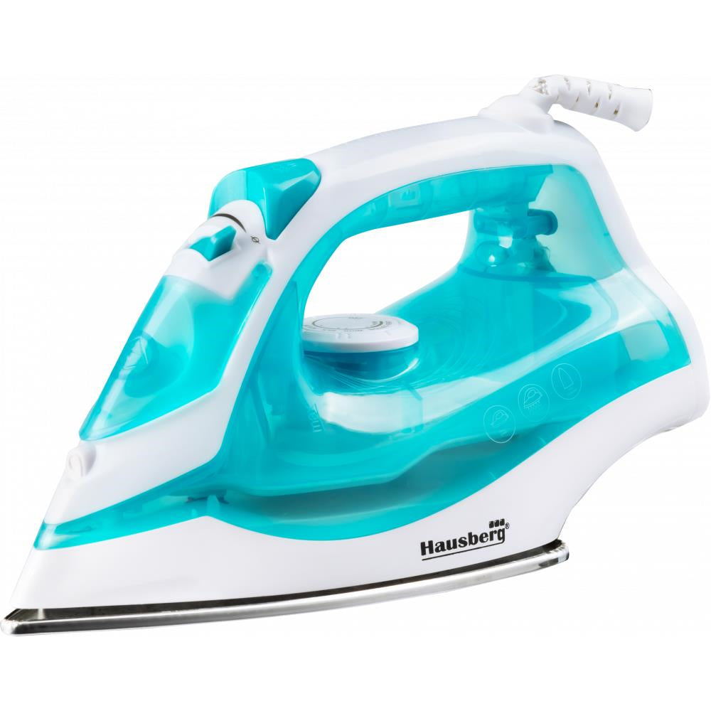 Fier de calcat Hausberg HB-7850BL, 1300W, talpa invelis ceramic, abur vertical, calcare uscata, autocuratare, pulverizare, rezervor 130ml, Bleu