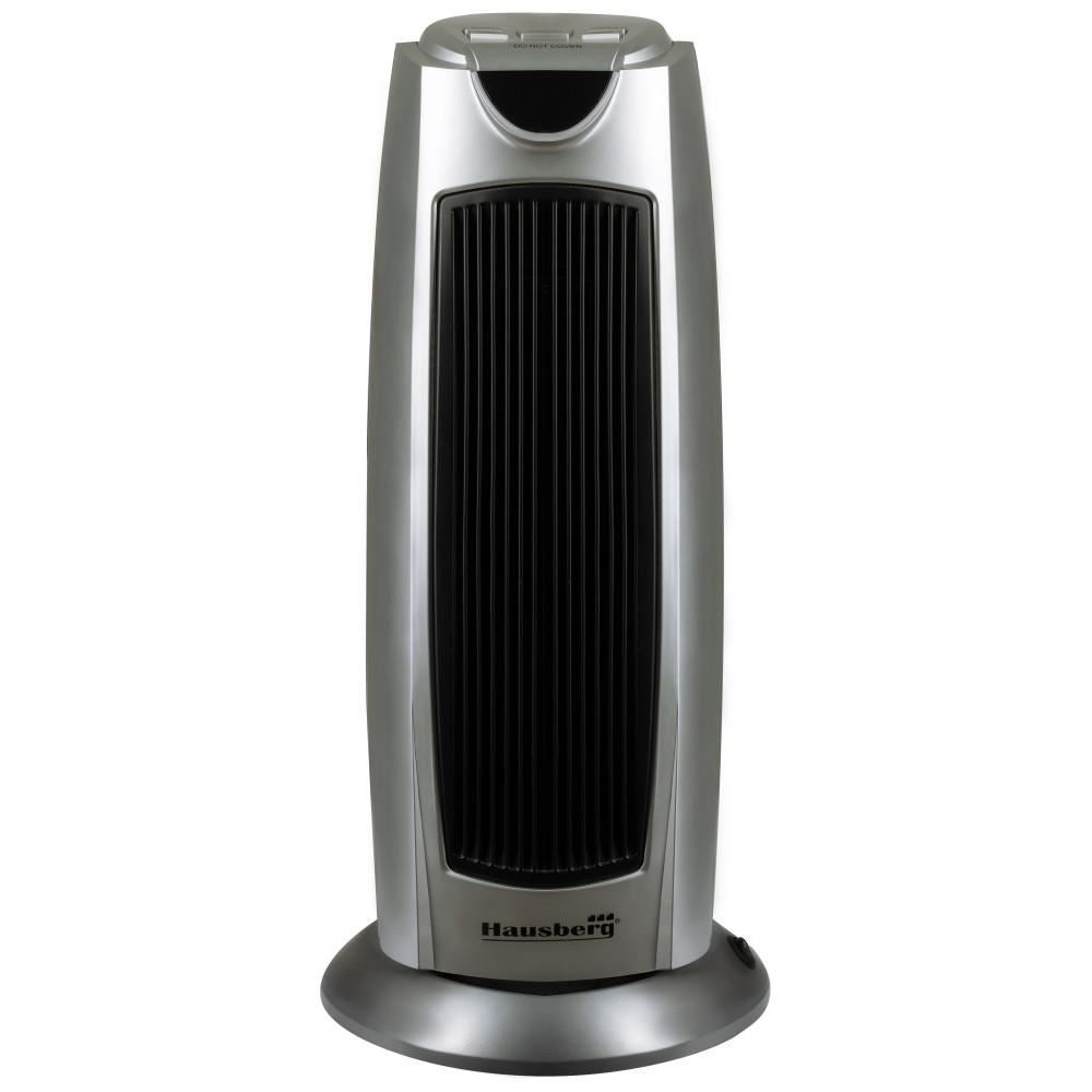 Aeroterma ceramica HAUSBERG HB-8300, 1500W, Termostat Reglabil, 2 Viteze, Functie Ventilator, Siguranta Anti Cadere, Silentios, Maner transport, Argintiu