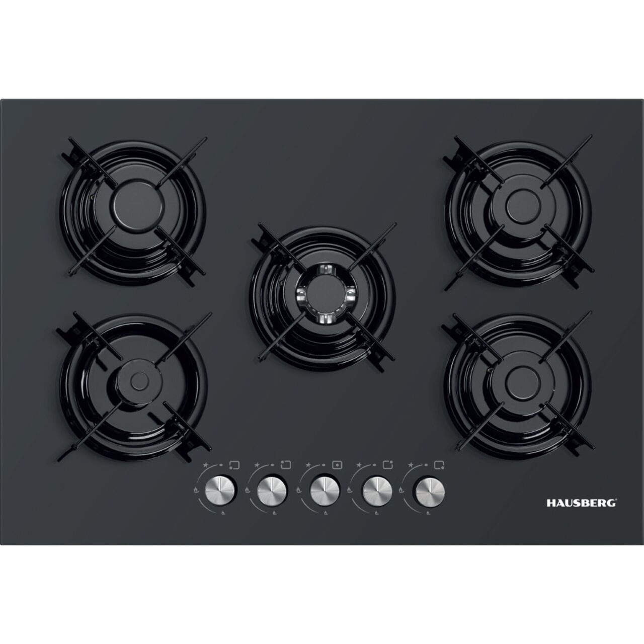 Plita incorporabila Hausberg HB-565NG, Negru, Gaz, 5 arzatoare