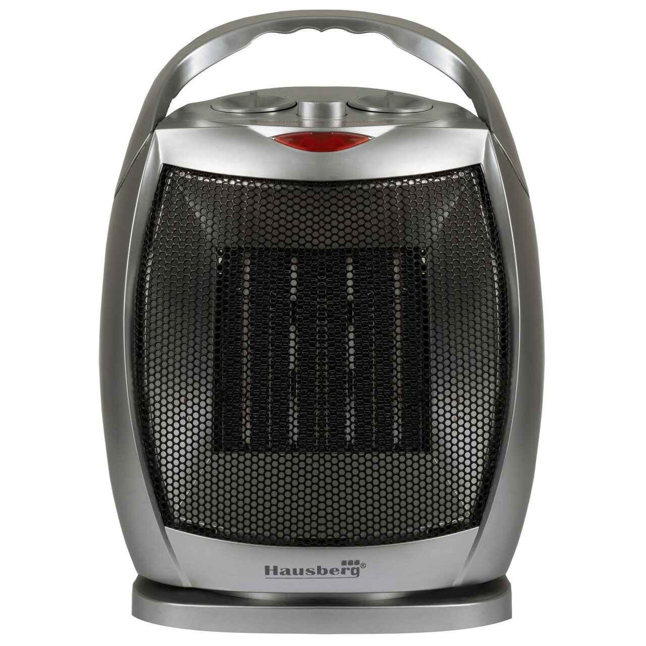 Aeroterma ceramica HAUSBERG HB-8770, 1500W, Termostat Reglabil, 2 Viteze, Functie Ventilator, Siguranta Anti Cadere, Silentios, Maner transport, Argintiu