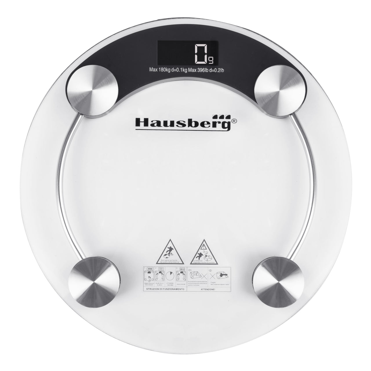 Cantar corporal HAUSBERG HB-6000NG, display LCD, inchidere automata, indicator baterie, 180 kg, Sticla transaparenta, Negru