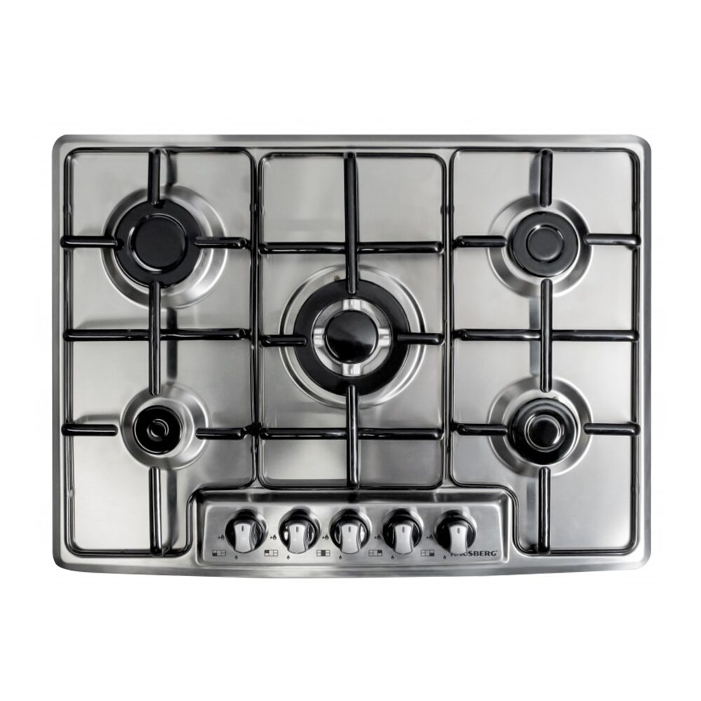 Plita incorporabila Hausberg HB-566IN, 5 arzatoare gaz, emailtat, aprindere piezoelectrica, sistem de siguranta, Inox